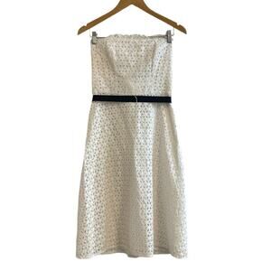 Vintage Elizabeth Wayman Strapless Eyelet Dress with Grossgrain Ribbon Size 8